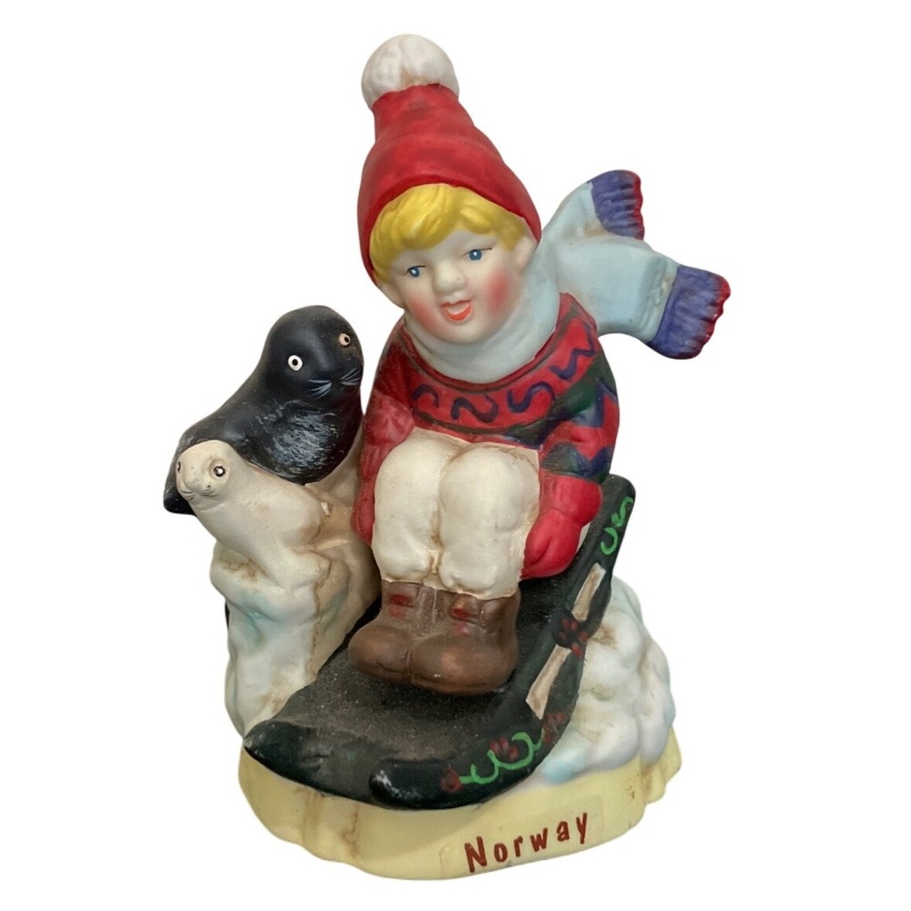 VTG 1992 RSVP Children of the World Norway Boy Sledding with Seals Figurine